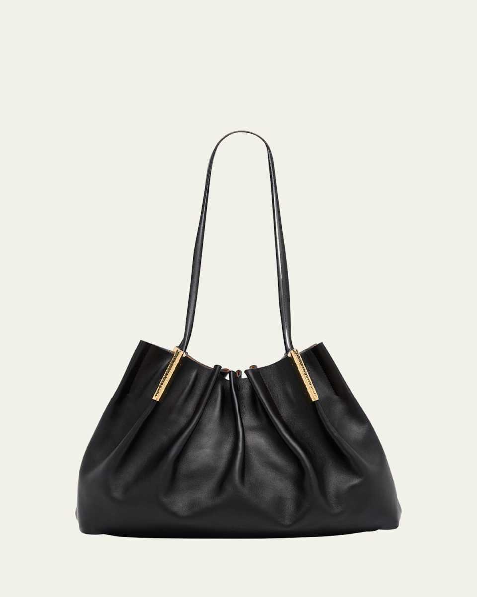 Isadora Ruched East-Wester Leather Tote Bag